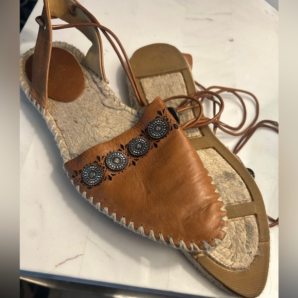 Belle by Sigerson Morrison Brown Leather Espadrille Sandals - Picture 2 of 4